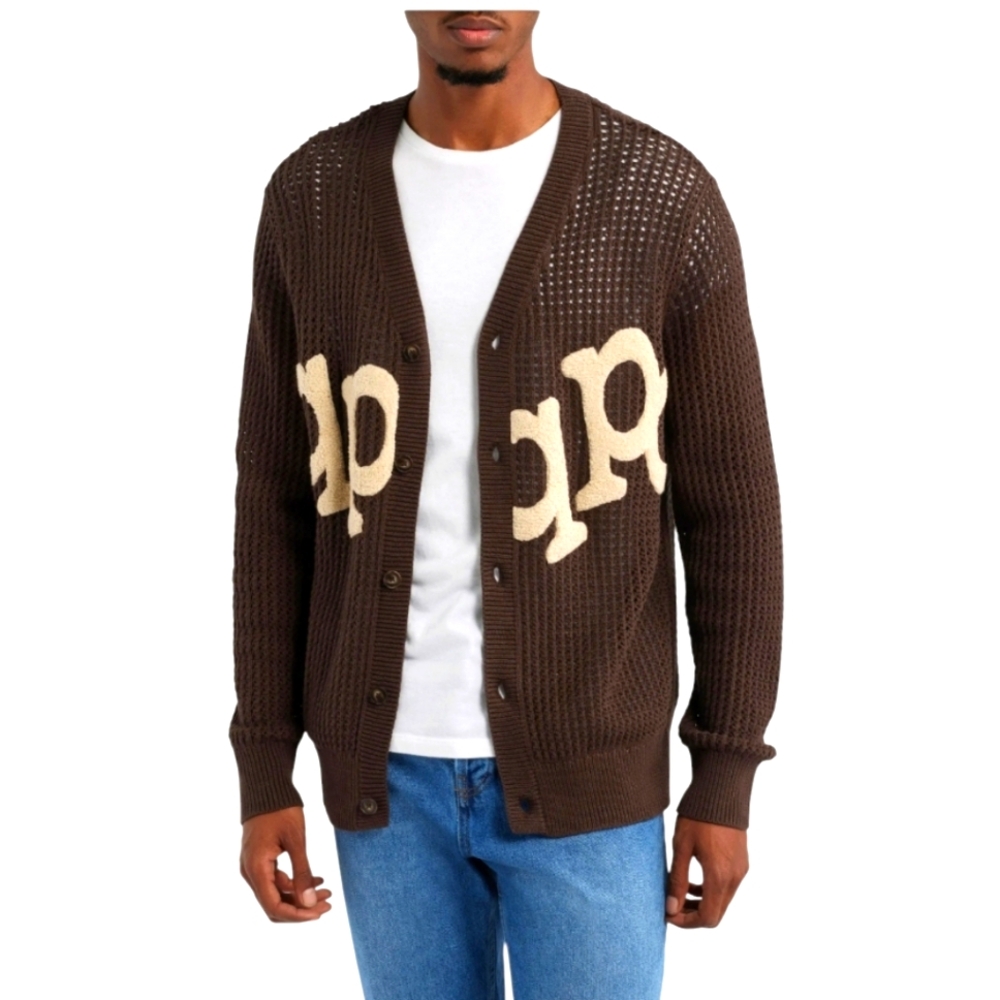 NWT MUSEUM OF PEACE AND QUIET Etched Crochet Cardigan Brown XL